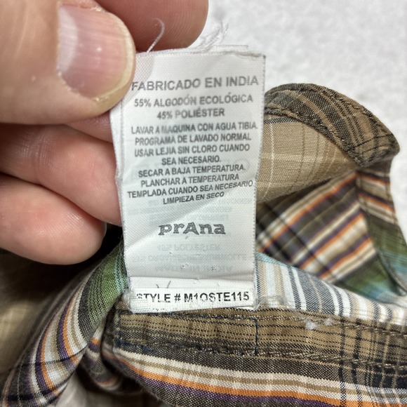 prAna Button Up Shirt Short Sleeve Mens Medium Plaid Organic Cotton Polyester - Picture 7 of 12